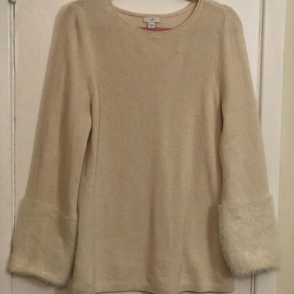 J.Jill Cream Sweater With Fur Like Knit Cuffs, Tunic Length. Woman’s Size Medium - Picture 12 of 14